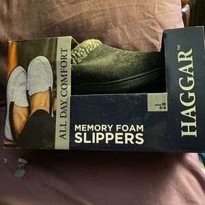 HAGGAR MENS Memory Foam Slippers MENS - Dark Gray